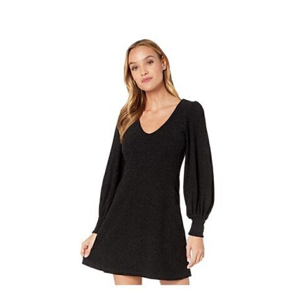NWT Susana Monaco V-Neck Poet Sleeve Black Dress Size S